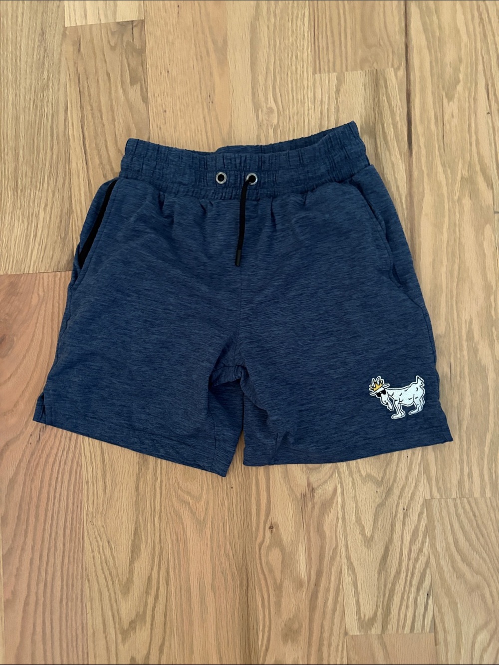 Kids Navy Drawstring Shorts with Moose Patch